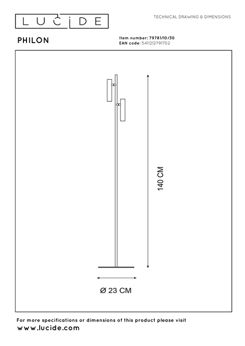 Lucide PHILON - Leeslamp - Ø 23 cm - LED Dimb. - 2x4,5W 3000K - Zwart - technisch